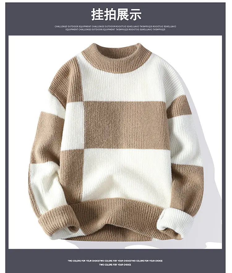 2023 New Style Turtleneck Sweater Men Pullovers Autumn Winter Soft Lightweight Warm Knitted Jumper Hombre Plaid Sweater