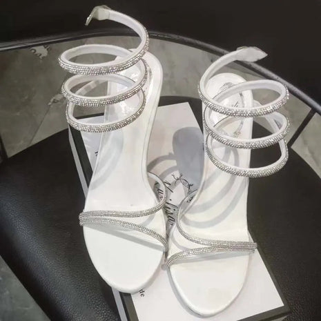 Eilyken Fashion Style Crystal Diamond Ankle Strap Women Sandals Sexy Open Toe Thin High Heels Nightclub Banquet Party Shoes PlatiNum