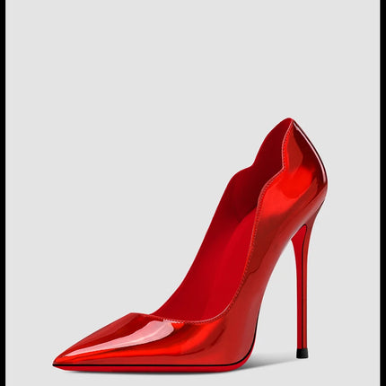 2024 Nuova Primavera/Estate 12 centimetri Bocca Ultra Superficiale Nero Rosso Fondo Tacchi Alti Tacchi Sottili delle Donne Sexy A Punta Grandi Singoli scarpe