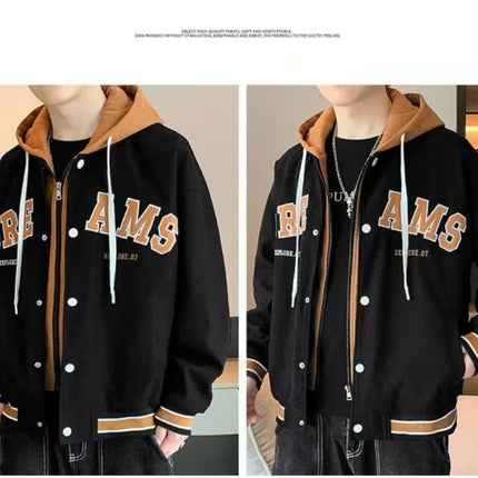 Men's Autumn New Brand All-match Student Letter Hooded Jacket Trendy Women High Quality Varsity Baseball Uniform Jacket