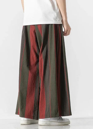 Pantaloni da uomo a gamba larga a righe in cotone e lino pantaloni a gamba larga uomo retrò stile cinese maschile casual vendite calde Nepal veste pantaloni da jogging