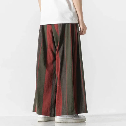 Pantaloni da uomo a gamba larga a righe in cotone e lino pantaloni a gamba larga uomo retrò stile cinese maschile casual vendite calde Nepal veste pantaloni da jogging