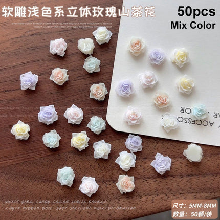 Delicate Dark Red Brown White Rose Flower Leaf Lily Tender Camellia Nail Charms Art Resin Decorations Manicure Tools Accessories