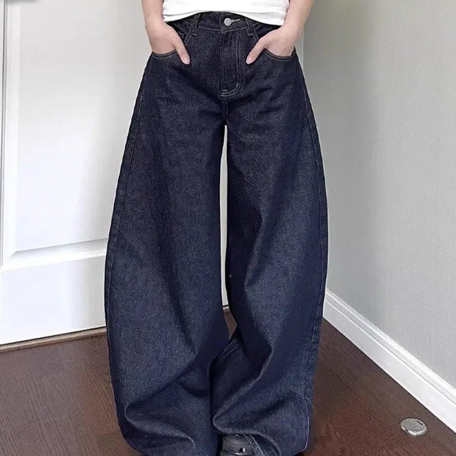 Nuovi jeans a gamba larga da donna americana nera High Street Vibe per l'autunno e l'inverno per uomo e donna pantaloni dritti larghi lavati