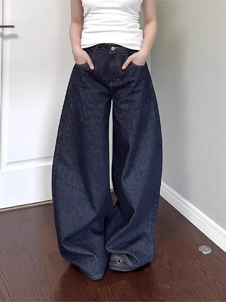 Nuovi jeans a gamba larga da donna americana nera High Street Vibe per l'autunno e l'inverno per uomo e donna pantaloni dritti larghi lavati