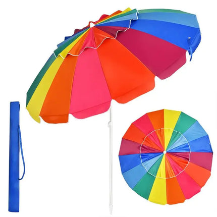 Ombrellone da Spiaggia 2,45m con 8 Stecche in Fibra di Vetro Regolabili, Resistente al Vento, Portatile, con Borsa per il Trasporto, per Spiaggia, Patio e Giardino