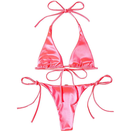 Sexy 13 colori Halter Satin Bikini brasiliano Donna Costumi da bagno Costume da bagno femminile Bikini a due pezzi Bagnante Costume da bagno Swim V4966 platinumshop