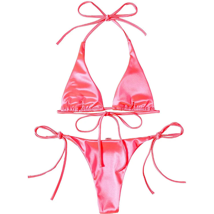 Sexy 13 colori Halter Satin Bikini brasiliano Donna Costumi da bagno Costume da bagno femminile Bikini a due pezzi Bagnante Costume da bagno Swim V4966 platinumshop