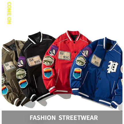 Winter Varsity Jacket Men Women Letter Badge American Baseball Jacket Street Fashion Hip Hop Coat Youth Couple Clothes Blue Red