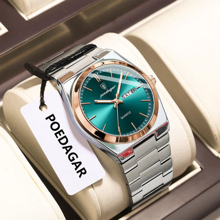 POEDAGAR Orologio da polso al quarzo da uomo di lusso Impermeabile luminoso Data Settimana Orologio da uomo Orologi da uomo d'affari in acciaio inossidabile platinumshop
