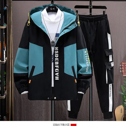 Autumn Casual Men Sets Two Pieces Fashion Korean Trend Hooded Jacket + Pants Spring Baseball Uniform Suit Man Outfit