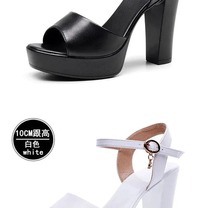 Size 32-43 2024 Genuine Leather Fashion Fish Mouth Women'S High Heel Summer Shoes Dress Sandals Female Woman Sandals Platform PlatiNum