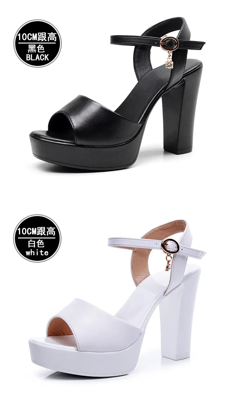 Size 32-43 2024 Genuine Leather Fashion Fish Mouth Women'S High Heel Summer Shoes Dress Sandals Female Woman Sandals Platform PlatiNum