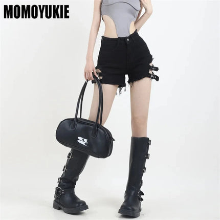 2023 Summer Vintage Trend Hot Girls Harajuku High Waisted Irregular Denim Shorts Goth Rock Sexy Women Shorts Slimming Versatile PlatiNum
