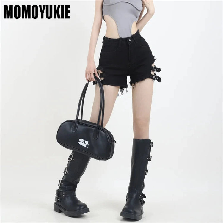 2023 Summer Vintage Trend Hot Girls Harajuku High Waisted Irregular Denim Shorts Goth Rock Sexy Women Shorts Slimming Versatile PlatiNum