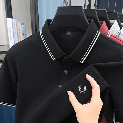 New men's short-sleeved polo shirt, 100% pure cotton, embroidered, fashionable, breathable, comfortable, and versatile.