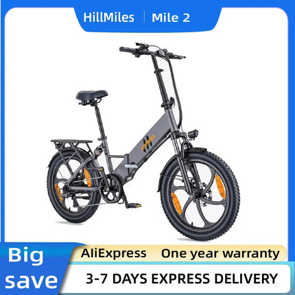 Bicicletta Elettrica Pieghevole HillMiles Mile2 per Adulti, Motore 250W, Batteria 36V13AH, Bici Elettrica da Città per Pendolari, Pneumatici Fat da 20 Pollici