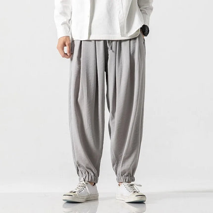 Pantaloni Harem in cotone e lino Pantaloni estivi larghi in tinta unita stile giapponese Pantaloni leggeri comodi e traspiranti casual da uomo