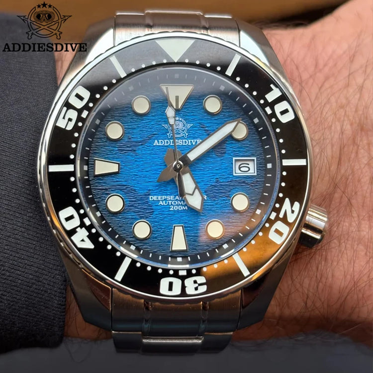 ADDIESDIVE Watches For Men Sapphire Luxury NH35 Mechanical Wristwatch 200m Waterproof Ceramic Bezel BGW9 Luminous Diving Watch