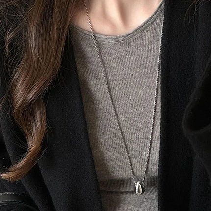Real 925 Sterling Silver Minimalist Water Drop Pendant Chain Necklace for Women Classic Fine Jewelry Personality Accessories PlatiNum