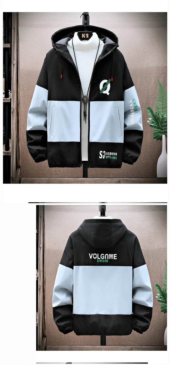 2023 Spring and Autumn New Fashion Hooded Tooling Jacket Men's Casual Loose Comfortable Waterproof High-Quality Large Size Coat