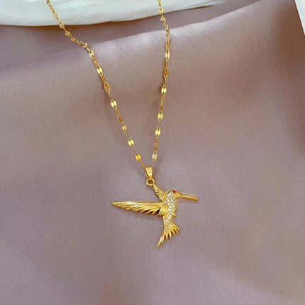 EILIECK 316L Stainless Steel Shine Cubic Zirconia Swan Pendant Necklace Gold Color Texture Metal Personalized Jewelry Neck Chain PlatiNum