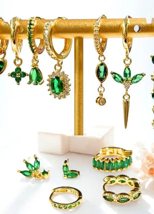 925 Sterling Silver Needle Green Zircon Gold Earrings Heart Hoop Earrings for Women Delicate Stud Earrings Luxury Jewelry Gifts PlatiNum