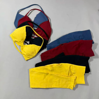 Yoga Gym Set 2 Piece Women Strappy Yoga Bra Top Workout Scrunch Shorts Sports Suit Fitness Clothes Seamless Yoga