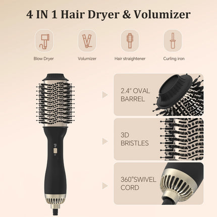 Hair Dryer Brush Blow Dry Brush 60mm - One-Step Hot Air Styler and Hairdryer Fast Drying & Styling for Frizz-Free, Voluminous Blowouts, Anti-Frizz & Volume Boost for Smooth Bouncy Hair