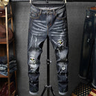 Fashion New Slim Stretch Ripped Jeans Men's Streetwear Paint Spots Denim Pants Hip Hop Punk Personality Hole Male Trousers PlatiNum