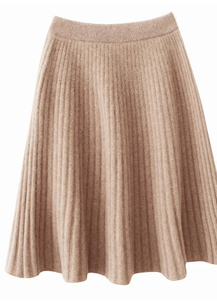 Korean Skirt 100% Merino Wool Women's Knitted Mini Skirt Autumn and Winter Women's Fashion Solid Color Small Umbrella Skirt PlatiNum