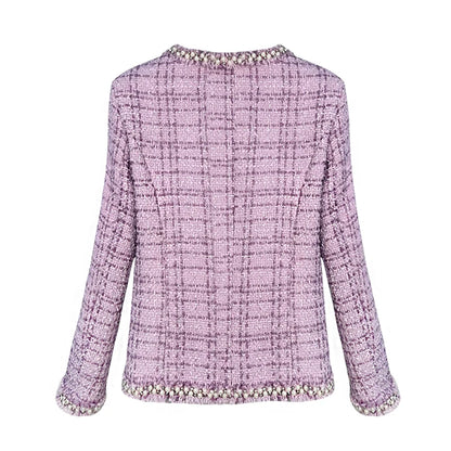 2025 new fashion round neck noble heavy industry beading celebrity light luxury temperament high-end design tweed jacket