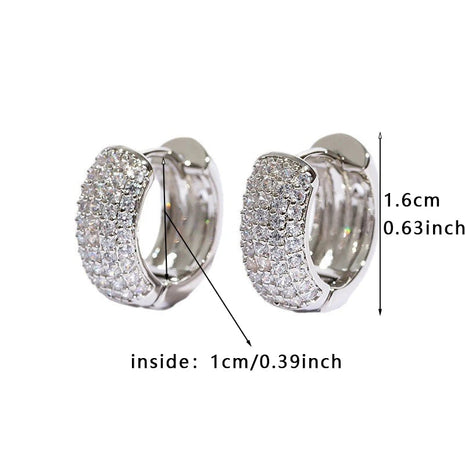 Luxury Full Zircon Multi-Row Sparkling Silver Color Hoop Earrings for Men Women Fashion Jewelry New Arrival PlatiNum