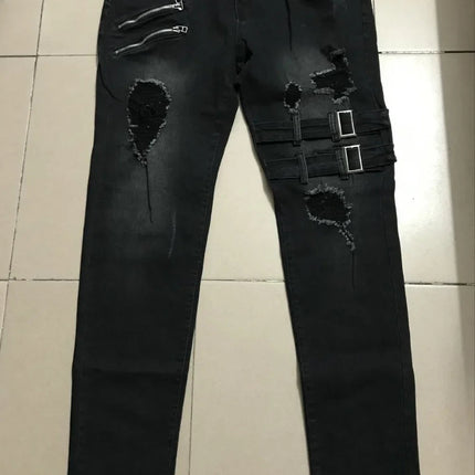 2023 Plus Size Straight Jeans Man Pants Spring Summer Boyfriend Jeans Streetwear Skinny Zips 3 Colors Cacual Long Denim Trousers PlatiNum