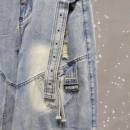 IEFB Jeans da uomo stile americano tinta unita multi tasche pantaloni casual usurati decostruzione pantaloni in denim a gamba larga 9W4066