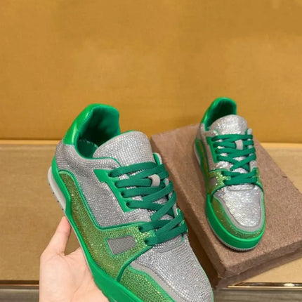 Men Diamonds Crystal Patchwork Suede Genuine Leather Shoes Lace Up Round Toe Thick Bottom Casual Shoes Height Increase Platform