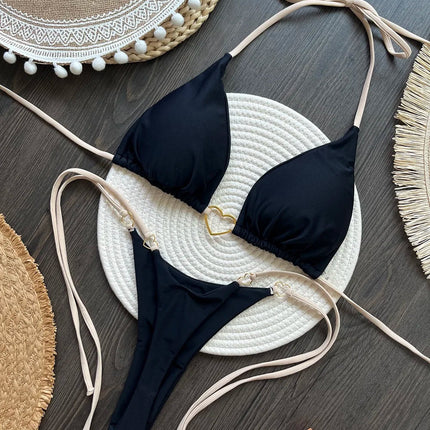 Nuovo bikini bianco a tinta unita da donna, costume da bagno alla moda con lacci a vita bassa, set due pezzi platinumshop