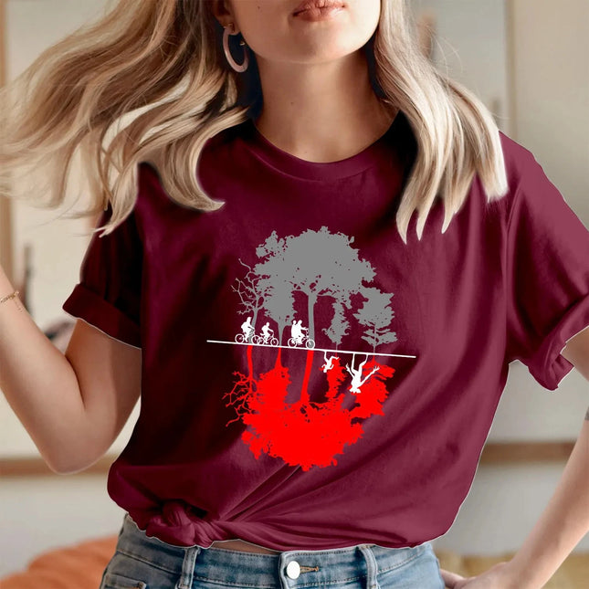 T-shirt a tema "Friends" Upside Down World - Divertente maglietta unisex in puro cotone stampata per l'uso quotidiano da donna a maniche corte