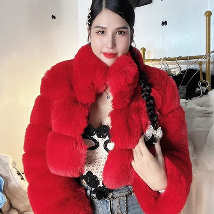 ZADORIN Fashion Cropped Faux Fur Coat Woman Warm Stand Fur Collar Slim Fluffy Fur Jacket Woman Tops Winter Fur Coats Streetwear