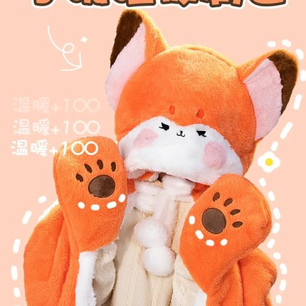 Anime Fox Cloak Fox Cape Cartoon Cloak Coral Fleece Keep Warm Air Blankets Cosplay Costumes Lovely Soft Birthday Valentine Gifts