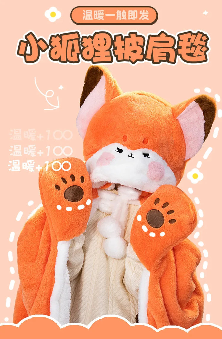 Anime Fox Cloak Fox Cape Cartoon Cloak Coral Fleece Keep Warm Air Blankets Cosplay Costumes Lovely Soft Birthday Valentine Gifts