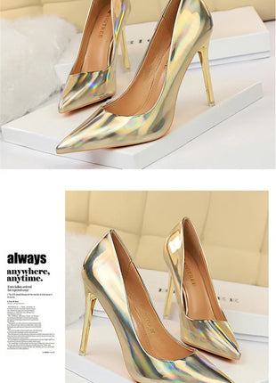 Tacchi alti da donna Blu Verde Décolleté di San Valentino Lusso lucido Stiletto Matrimonio Nuziale Discoteca Moda Semplice Colore solido 1829-2