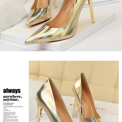 Tacchi alti da donna Blu Verde Décolleté di San Valentino Lusso lucido Stiletto Matrimonio Nuziale Discoteca Moda Semplice Colore solido 1829-2