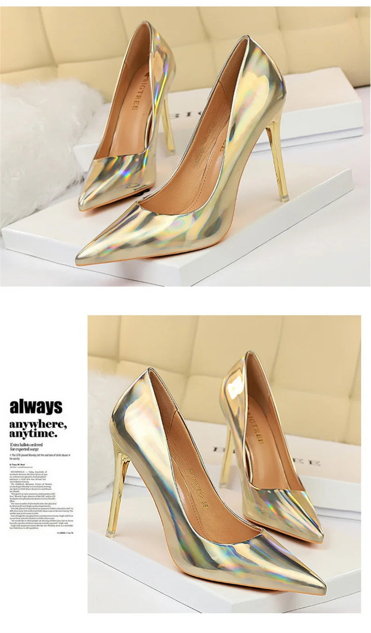 Tacchi alti da donna Blu Verde Décolleté di San Valentino Lusso lucido Stiletto Matrimonio Nuziale Discoteca Moda Semplice Colore solido 1829-2