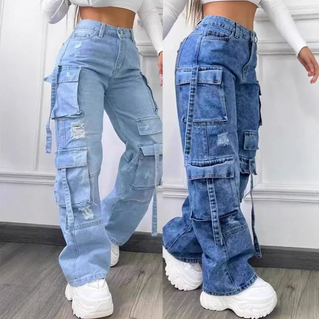 New Women's Jeans 2026 Fashionable, Solid Color, Casual, Workwear Style, Denim, High Waist, Multi-pocket, Loose Fit, Versatile, Plus Size