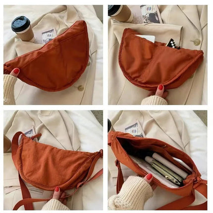 Simple Design Women's Messenger Bag Fashion Ladies Nylon Hobos Small Shoulder Bags Vintage Female Girls Purse Cloth Handbags PlatiNum
