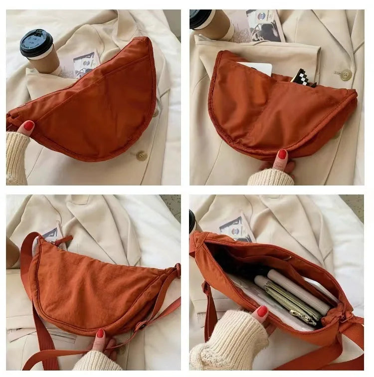 Simple Design Women's Messenger Bag Fashion Ladies Nylon Hobos Small Shoulder Bags Vintage Female Girls Purse Cloth Handbags PlatiNum