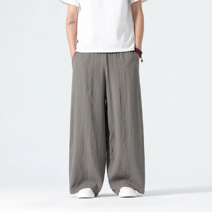 Pantaloni a gamba dritta da uomo in cotone e lino, stile retrò, larghi, leggeri, sottili, stile Nepal, comodi, stile Harajuku, taglie forti fino alla 5XL