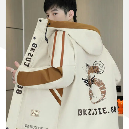 Fashion Autumn Winter Men's Hooded Fleece Jackets Youth High Streetwear Casual Plush Liner Coats Windproof Padded Tops Clothing