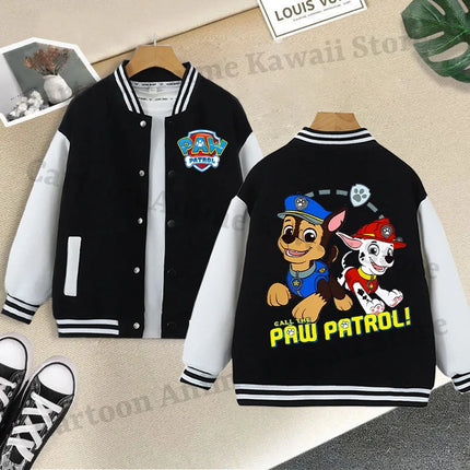 Paw Patrol Black Baseball Uniform for Children Anime Cartoon Cute Sports Jacket Children Autumn Winter Fashion Coat Kids Clothes